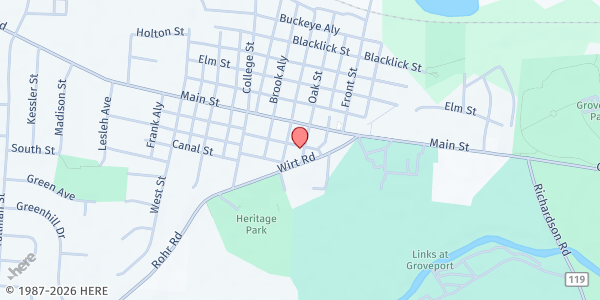 Map showing Greater Groveport Food Pantry at 595 Cherry St., Groveport, OH