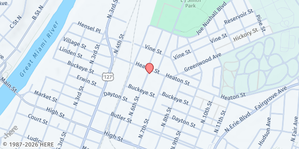 Map showing Christian Family Center at 601 Heaton St, Hamilton, OH