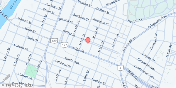 Map showing Hamilton Dream Center at 725 Campbell Avenue, Hamilton, OH