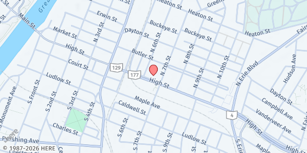 Map showing Mercy Franciscan at St. Raphael at 610 High Street, Hamilton, OH