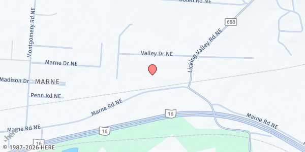 Map showing Marne United Methodist Church at 1019 Licking Valley Rd., Hanover, OH