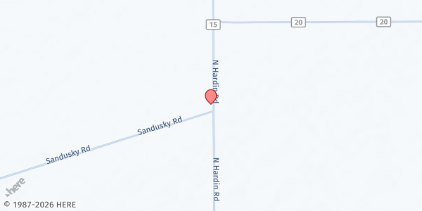 Map showing County Line Church of the Brethren Food Pantry at 4227 N. Hardin Road, Harrod, OH