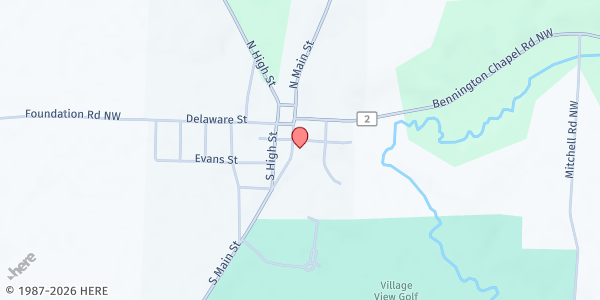 Map showing Croton Church of Christ at 40 South Main Street, Hartford, OH