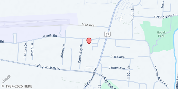Map showing Heath Fire Department Station 1 at 193 Heath Road, Heath, OH