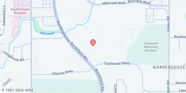 Map showing Mt. Zion Fellowship Church at 4265 Northfield Rd, Highland Hills, OH