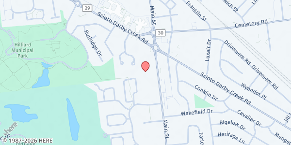 Map showing Hilliard Food Pantry at 3691 Main Street, Hilliard, OH