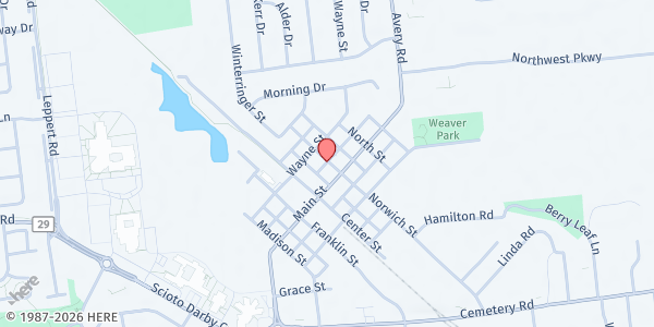 Map showing Hilliard United Methodist Church Warehouse at 3691 Main Street, Warehouse 839, HILLIARD, OH