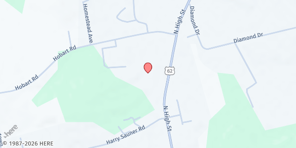 Map showing Highland County Community Action at 1487 North High Street, Hillsboro, OH