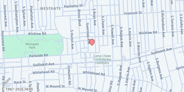 Map showing St Mary Magdalene Food Pantry at 473 South Roys Avenue, Hilltop, OH