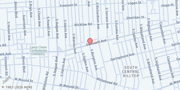 Map showing Sullivant Avenue and S Burgess Distribution Site at 2616 Sullivant Avenue, Hilltop, OH