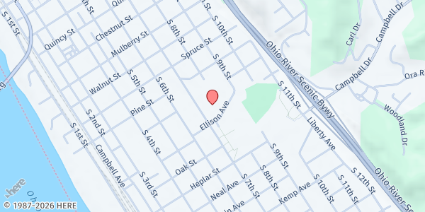 Map showing Central Christian Church at 1541 S 7th St, Ironton, OH