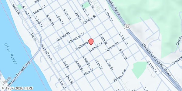 Map showing Lawrence County Job and Family Services at 1100 7th Street, Ironton, OH