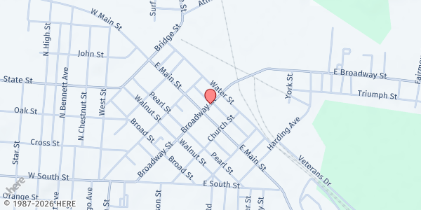 Map showing The Food Program and Clothesline of Jackson at 323 Broadway Street, Jackson, OH