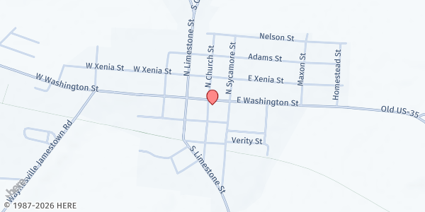 Map showing Jamestown UMC at 22 E Washington St., Jamestown, OH