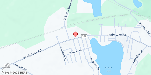 Map showing Lake Brady United Methodist Church Pantry at 1995 Brady Lake Rd, Kent, OH