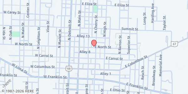 Map showing Hardin County S.O.U.P. Kitchen at 1 North Detroit St, Kenton, OH