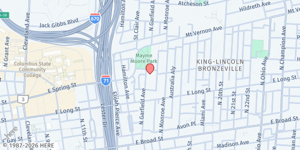 Map showing Bethany Presbyterian at 206 North Garfield Avenue, King-Lincoln Bronzeville, OH