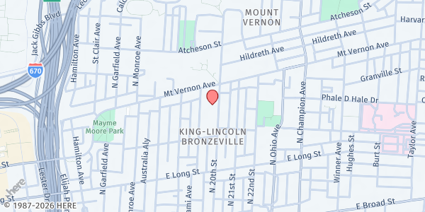 Map showing Franklin County Job and Family Services at 1055 Mount Vernon Avenue, King-Lincoln Bronzeville, OH