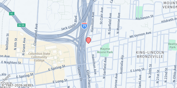 Map showing Shiloh Baptist Church at 720 Mount Vernon Avenue, King-Lincoln Bronzeville, OH