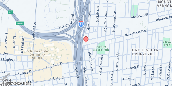 Map showing Shiloh Baptist Church at 720 Mount Vernon Avenue, King-Lincoln Bronzeville, OH