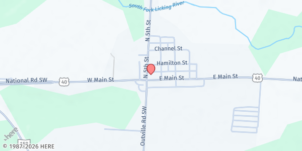 Map showing Kirkersville United Methodist Church at 108 East Main Street, Kirkersville, OH