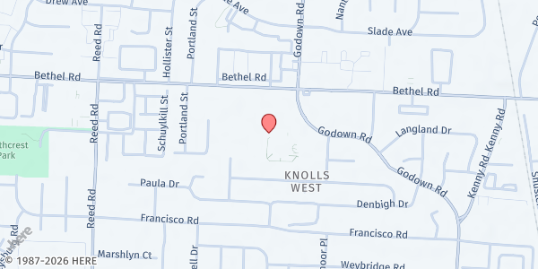 Map showing (1400 Shady Lane Road - Centennial High School at 1441 Bethel Road, Knolls West, OH