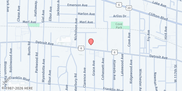 Map showing Church of the Ascension at 13216 Detroit Ave, Lakewood, OH