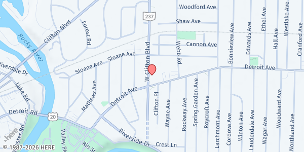 Map showing Lakewood Community Outreach at 1375 W Clifton Blvd, Lakewood, OH