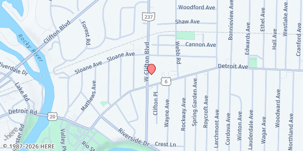 Map showing Lakewood Community Outreach - Mobile Pantry at 1375 W Clifton Blvd, Lakewood, OH