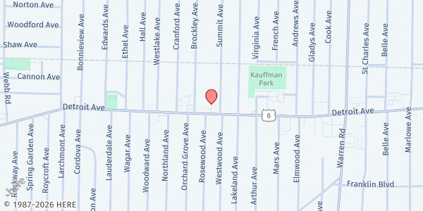 Map showing Lakewood United Methodist Church at 15700 Detroit Ave, Lakewood, OH