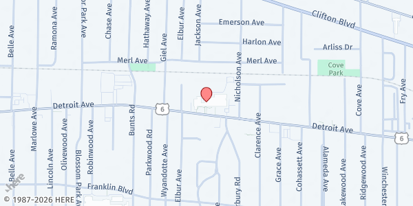 Map showing St. Edward High School at 13500 Detroit Ave, Lakewood, OH