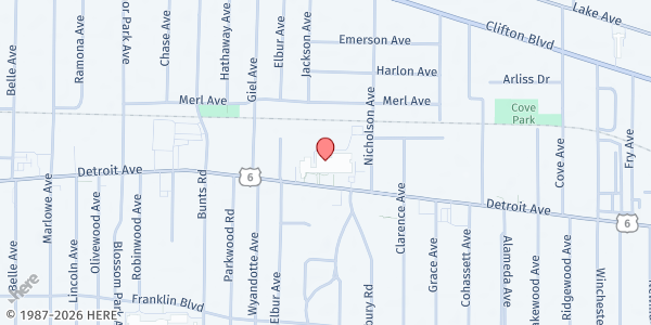 Map showing St. Edward High School at 13500 Detroit Ave, Lakewood, OH