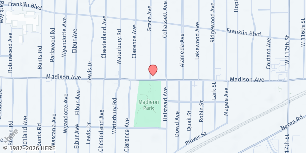 Map showing St. Luke Grace Lutheran at 13030 Madison Ave, Lakewood, OH