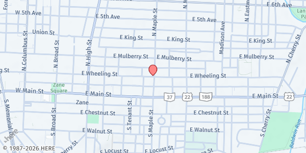 Map showing Short East Community Kitchen - 438 E Wheeling St at 438 E Wheeling St, Lancaster, OH