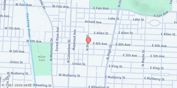 Map showing St. Paul Lutheran Church at 101 S. 6th St., Lancaster, OH