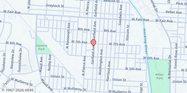 Map showing Victory Center Lancaster Pantry at 625 Garfield Ave, Lancaster, OH