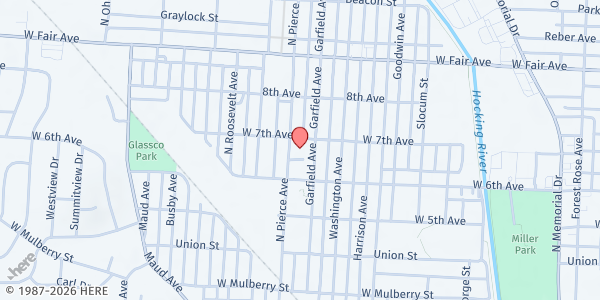 Map showing Victory Center Lancaster Pantry/west at 625 Garfield Avenue, Lancaster, OH