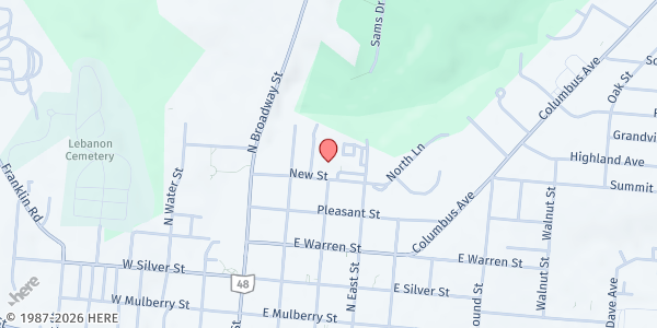 Map showing Lebanon Food Pantry at 190 New St, Lebanon, OH
