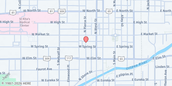 Map showing Churches United Pantry (CUP) - Lima at 129 S Pierce St, Lima, OH