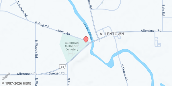 Map showing Five Loaves Community Food Pantry - Food Distribution Center at 4900 Allentown Rd, Lima, OH