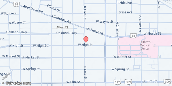 Map showing Judah Enterprises at 1180 W. High St., Lima, OH