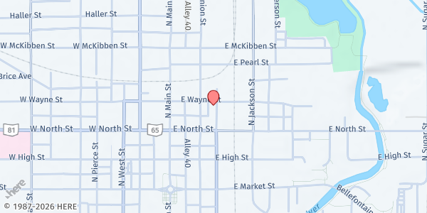 Map showing Lima Mission at 216 E Wayne St, Lima, OH