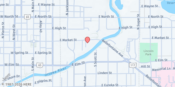 Map showing Salvation Army Food Pantry at 614 E. Market St., Lima, OH