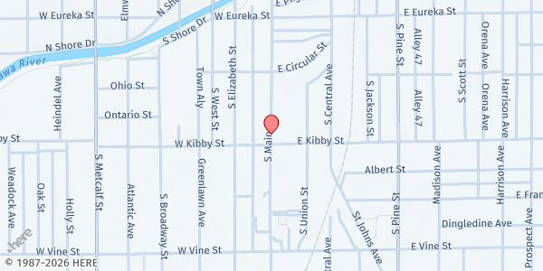 Map showing Society Of Saint Vincent De Paul - Lima Food Distribution Center at 686 S Main St, Lima, OH