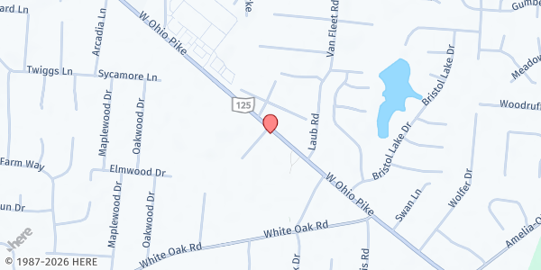 Map showing Amelia Nazarene Church at 1295 W. Ohio Pike, Locust Lake, OH