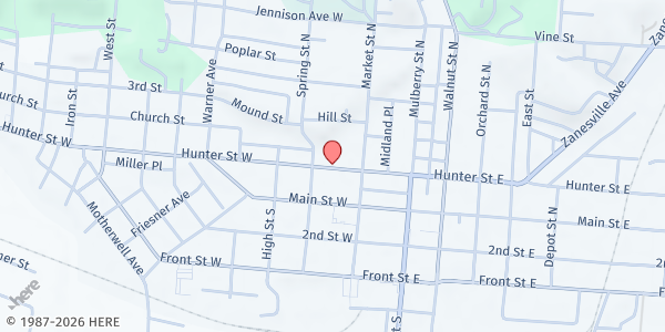 Map showing First Presbyterian Church Food Pantry at 2 W HUNTER ST, LOGAN, OH