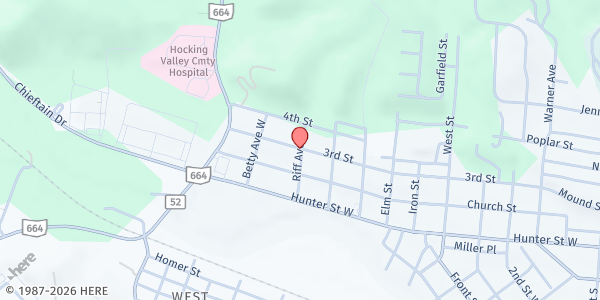 Map showing Shepherd of the Valley at 297 RIFF AVE, LOGAN, OH