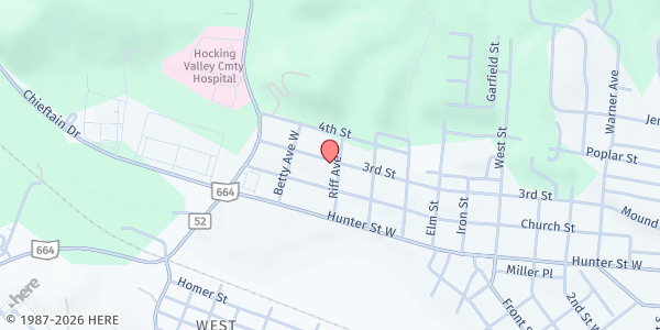 Map showing Shepherd of the Valley United Brethren in Christ at 297 Riff Avenue, Logan, OH