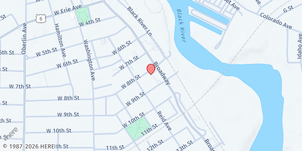 Map showing Catholic Charities 8th St. - Food Distribution Center at 203 W 8th St, Lorain, OH