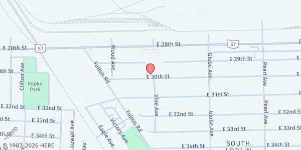 Map showing Faith House - Food Distribution Center at 1561 E 30th St, Lorain, OH